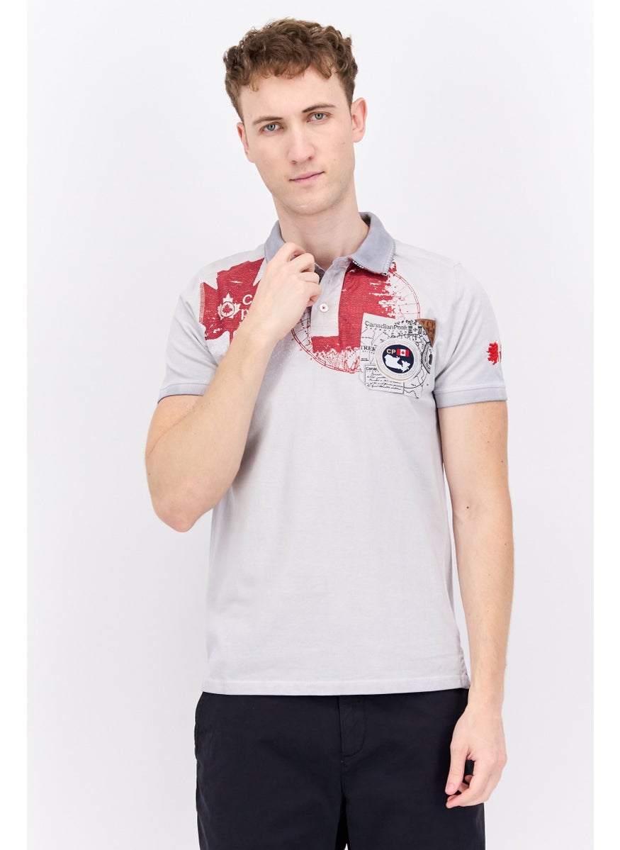 Canadian Peak Men Regular Fit Embroidered Short Sleeve Polo, Light Grey  - Image 1
