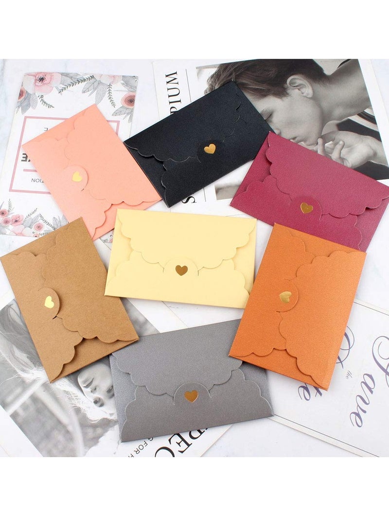 SYOSI Envelope Gift Card Colorful Pearl Paper Mini With Foil Stamping Heart Buckle For Wrapping Letters Thank You Card Business Card Bank Card VIP Card (7 Colors 42 Pack) - Image 2