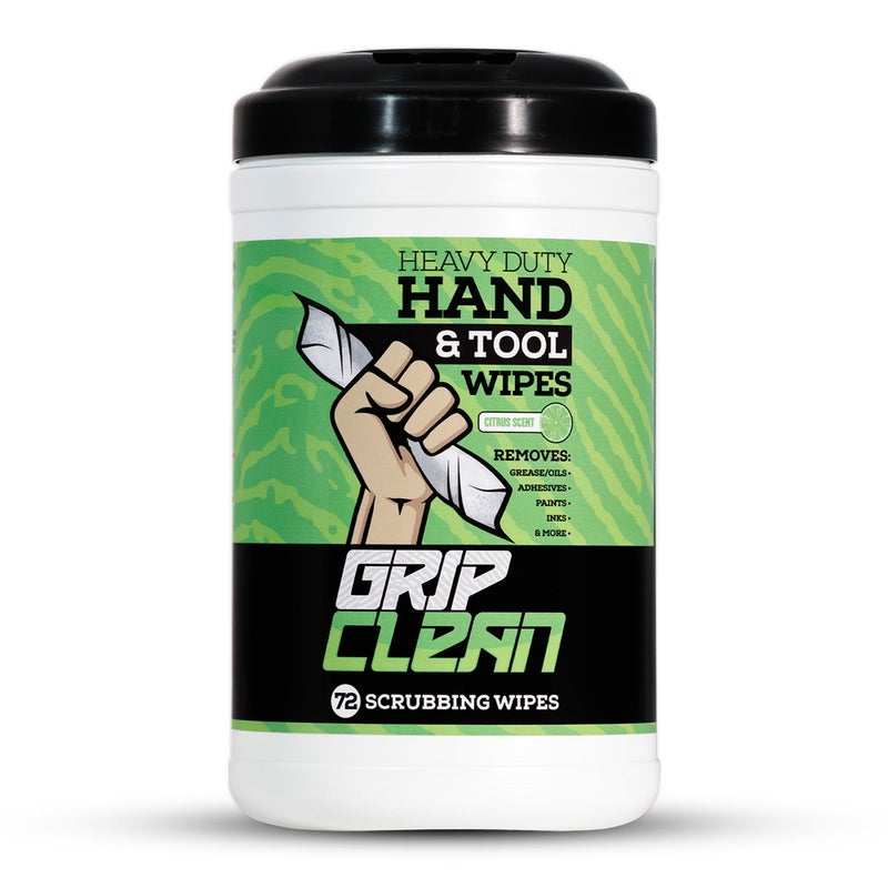 Grip Clean Heavy Duty Hand & Tool Cleaning Wipes â€“ Waterless Hand Cleaner for Mechanics, Garage & Shop Use â€“ Dual-Sided Grease, Oil & Paint Remover Wipes with Citrus Scent - 72ct - Image 1