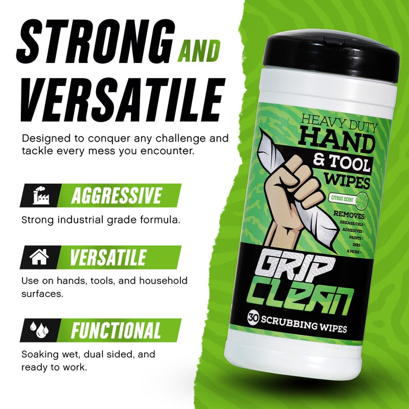 Grip Clean Heavy Duty Hand & Tool Cleaning Wipes â€“ Waterless Hand Cleaner for Mechanics, Garage & Shop Use â€“ Dual-Sided Grease, Oil & Paint Remover Wipes with Citrus Scent - 72ct - Image 3