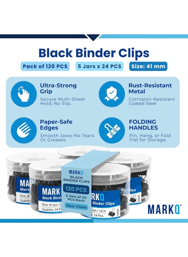 مارك مشابك أوراق معدنية باللون الأسود – عبوة كبيرة تحتوي على 120 قطعة | مشابك قابلة للطي مقاس كبير 41 ملم | قوية ومقاومة للصدأ لتنظيم المستندات في المكتب والمدرسة والمنزل – عبوة من 120 مشبك - Image 5
