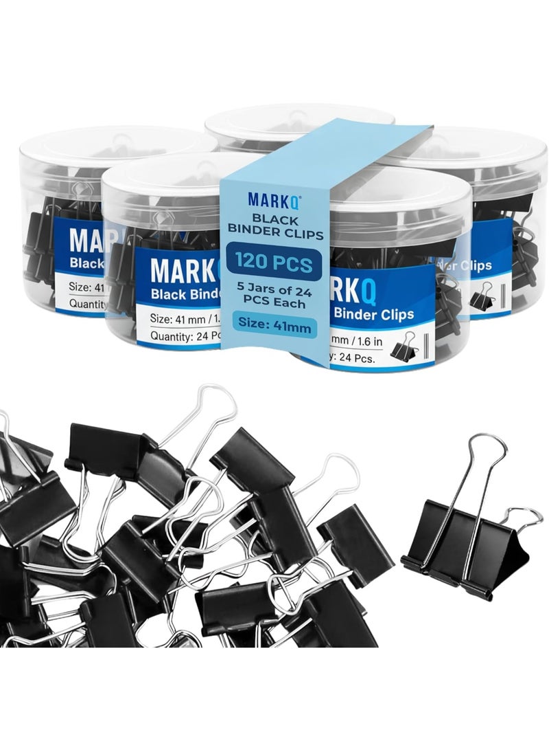 مارك مشابك أوراق معدنية باللون الأسود – عبوة كبيرة تحتوي على 120 قطعة | مشابك قابلة للطي مقاس كبير 41 ملم | قوية ومقاومة للصدأ لتنظيم المستندات في المكتب والمدرسة والمنزل – عبوة من 120 مشبك - Image 1