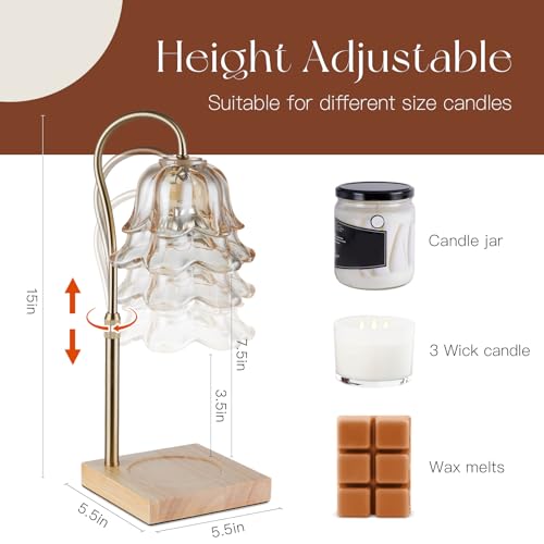 Candeldo Candle Warmer Lamp with Timer: Flower Gold Candle Lamps Height Adjustable Wax Melt Home Decor House Warming Christmas Gift for Women - Image 2