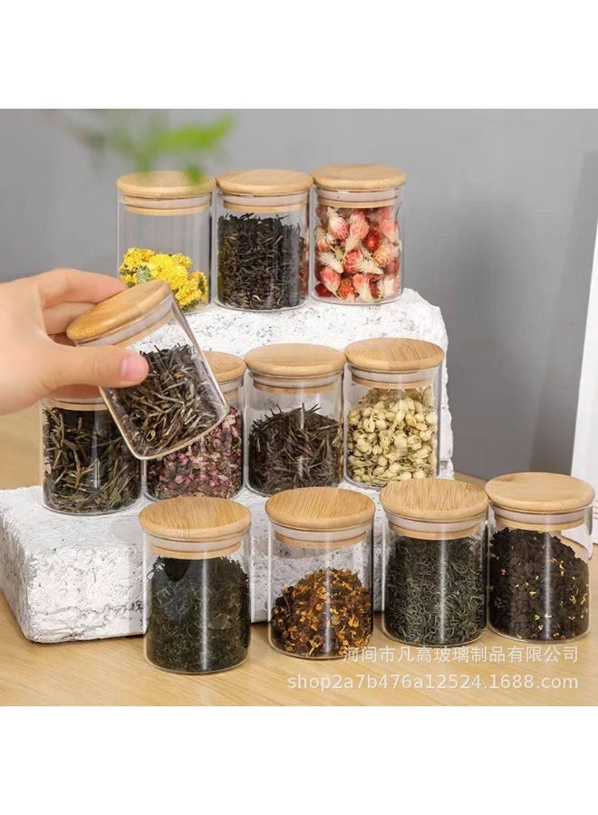 12‑Piece Pure Glass Spice Jar Set with Round Design and Bamboo Lids – 200ml Each - Image 1