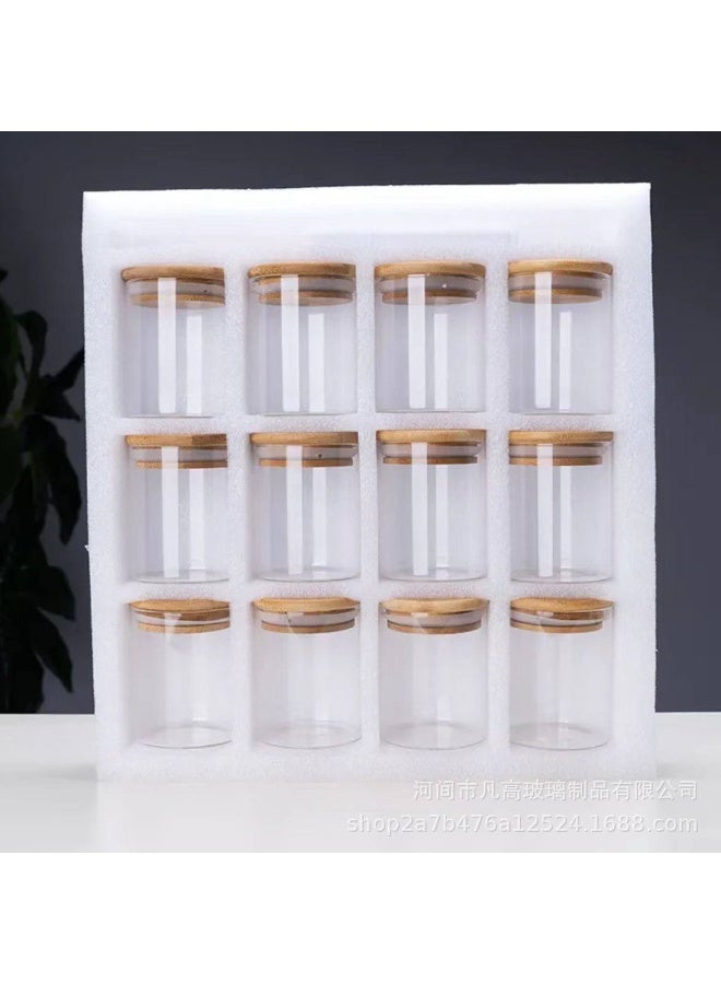 12‑Piece Pure Glass Spice Jar Set with Round Design and Bamboo Lids – 200ml Each - Image 3