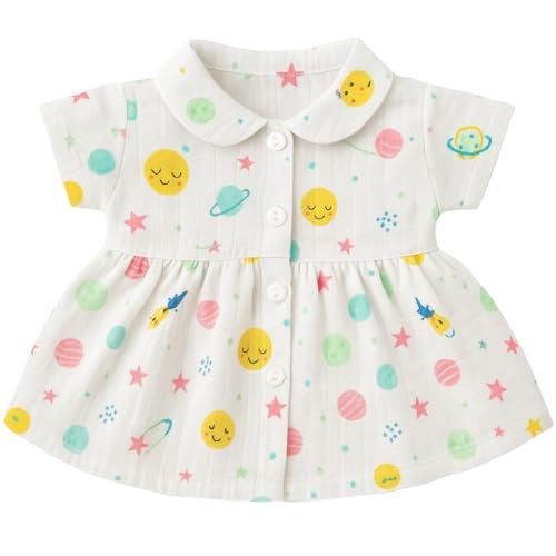 TUMMY TIME Muslin Front Open Frock for Newborn Baby – White Printed, Half Sleeve | Muslin Soft Cotton Dress - Image 3