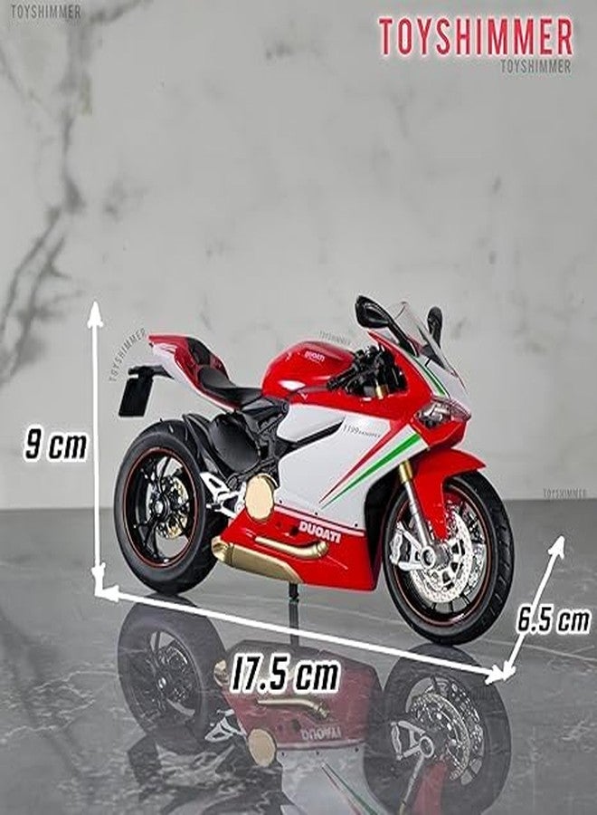 Toyshimmer Combo of 2 Ducati 1199 Superleggera Diecast Motorcycle Model, 1:12 Scale, Red-Green and Red-White, with Light and Sound, Ages 8-14 - Image 2