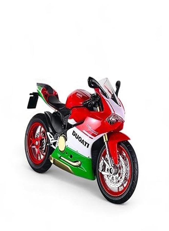 Toyshimmer Combo of 2 Ducati 1199 Superleggera Diecast Motorcycle Model, 1:12 Scale, Red-Green and Red-White, with Light and Sound, Ages 8-14 - Image 4
