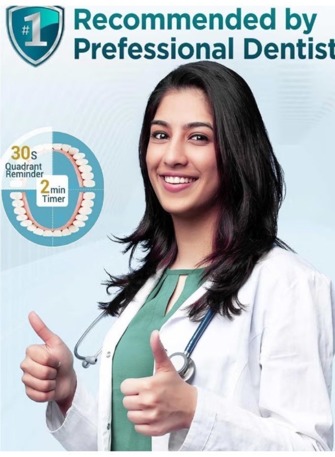 فرشاة أسنان كهربائية، فرشاة أسنان بالموجات فوق الصوتية قابلة لإعادة الشحن أوتوماتيكية بالكامل، تنظيف فعال للغاية، شعيرات ناعمة، مقاومة للماء، مناسبة للبالغين والطلاب والأزواج والرجال والنساء والأطفال، أسود أوبسيديان [تتضمن 4 رؤوس فرشاة] - Image 4