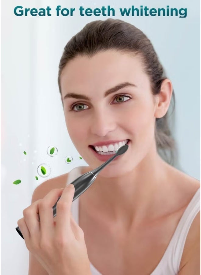 فرشاة أسنان كهربائية، فرشاة أسنان بالموجات فوق الصوتية قابلة لإعادة الشحن أوتوماتيكية بالكامل، تنظيف فعال للغاية، شعيرات ناعمة، مقاومة للماء، مناسبة للبالغين والطلاب والأزواج والرجال والنساء والأطفال، أسود أوبسيديان [تتضمن 4 رؤوس فرشاة] - Image 2