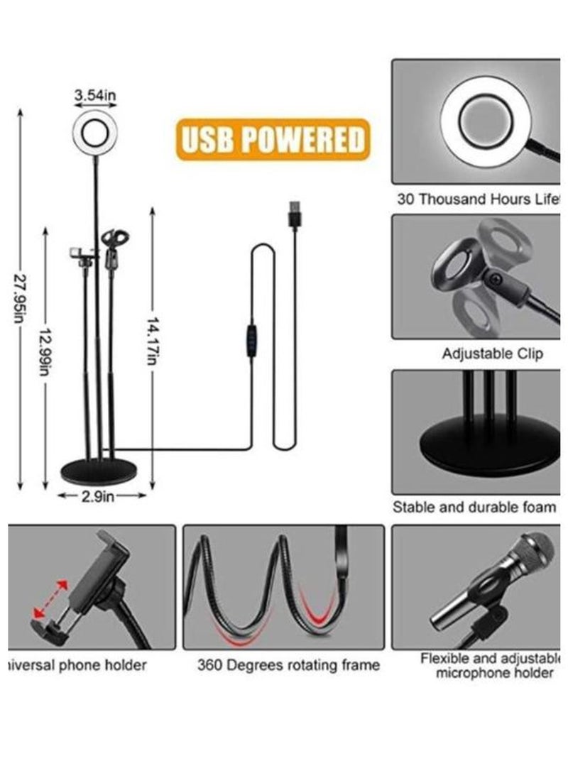 Generic 3 in 1 Professional Live Broadcasting Kit with Mini USB Ring Mic Stand and Mobile Phone Webcam Stand Premium Stand for Makeup Video Shooting, Live Video Calling and More  - Image 2