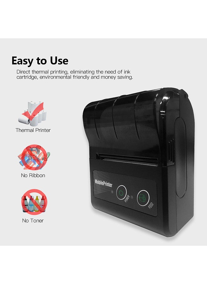 Portable 58mm 2 Inches Wireless BT Thermal Bill Receipt Printer Mini Mobile POS Printer Support ESC/POS Print Command Compatible with Android iOS Windows