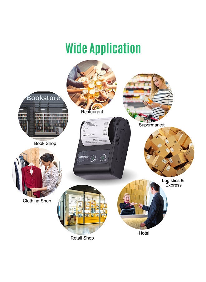 Portable 58mm 2 Inches Wireless BT Thermal Bill Receipt Printer Mini Mobile POS Printer Support ESC/POS Print Command Compatible with Android iOS Windows