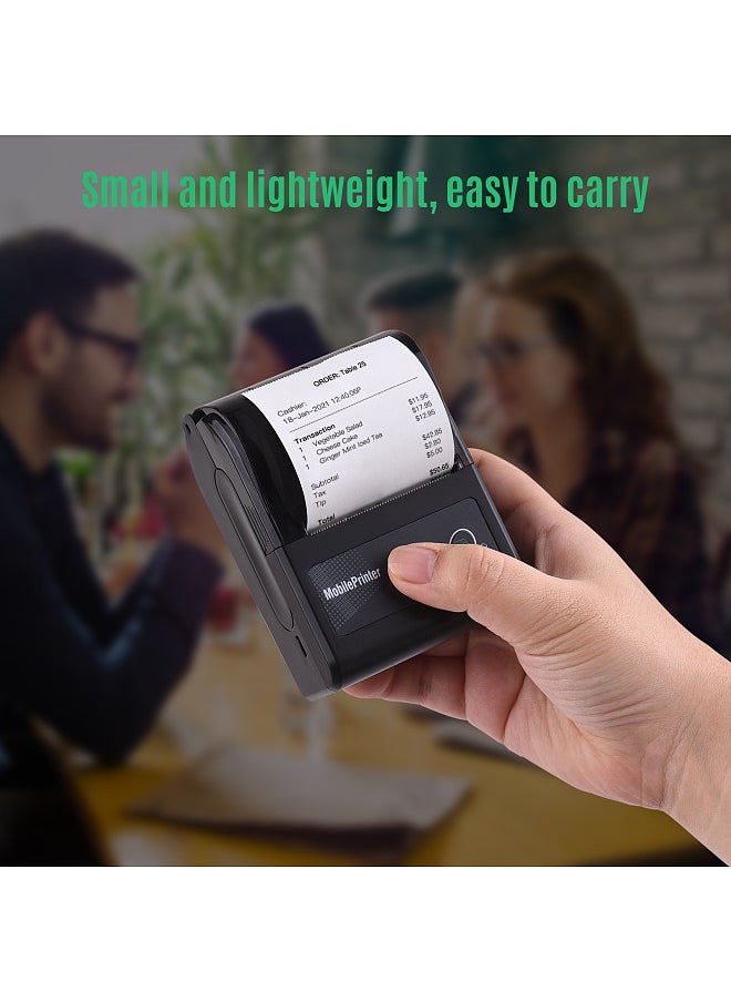 Portable 58mm 2 Inches Wireless BT Thermal Bill Receipt Printer Mini Mobile POS Printer Support ESC/POS Print Command Compatible with Android iOS Windows