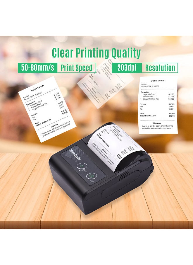 Portable 58mm 2 Inches Wireless BT Thermal Bill Receipt Printer Mini Mobile POS Printer Support ESC/POS Print Command Compatible with Android iOS Windows