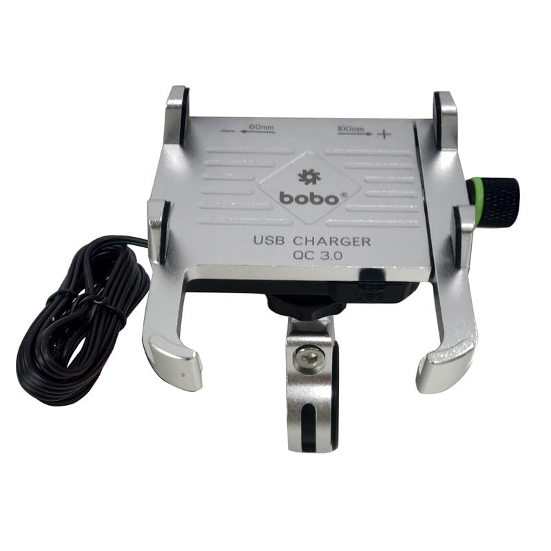 Bobo BM5 Aluminium Waterproof Bike/Motorcycle/Scooter Mobile Phone Holder Mount with Fast USB 3.0 Charger, Ideal for Maps and GPS Navigation (Silver) - Image 1