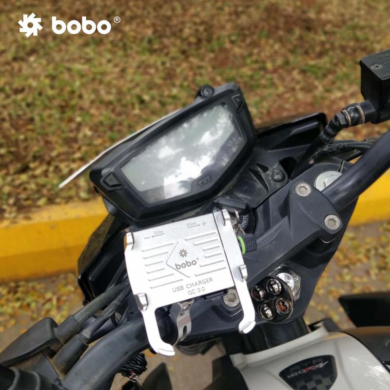 Bobo BM5 Aluminium Waterproof Bike/Motorcycle/Scooter Mobile Phone Holder Mount with Fast USB 3.0 Charger, Ideal for Maps and GPS Navigation (Silver) - Image 4