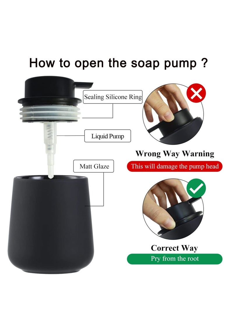 Barakah Soap Dispenser Black Ceramic Dish Refillable Liquid Hand Pump Modern Porcelain Handwashing Fluid Bottles 12Oz for Essential Oil Lotion Soap, Kitchen Bathroom - Image 5