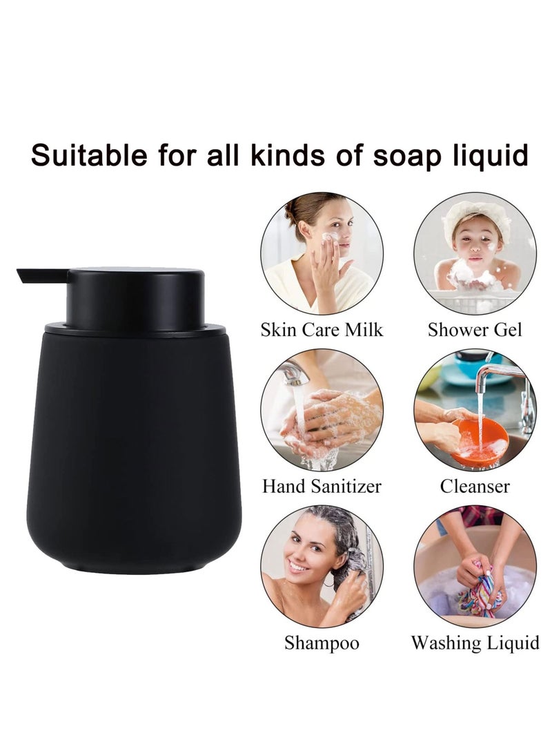 Barakah Soap Dispenser Black Ceramic Dish Refillable Liquid Hand Pump Modern Porcelain Handwashing Fluid Bottles 12Oz for Essential Oil Lotion Soap, Kitchen Bathroom - Image 3