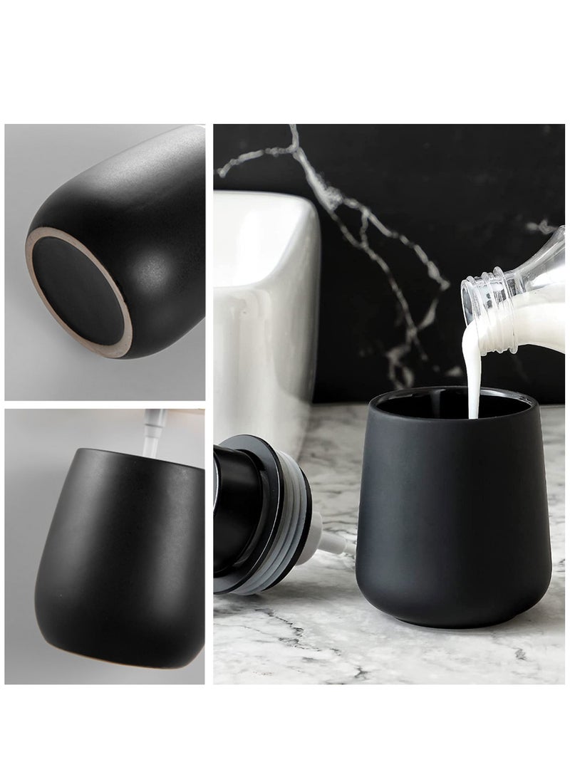 Barakah Soap Dispenser Black Ceramic Dish Refillable Liquid Hand Pump Modern Porcelain Handwashing Fluid Bottles 12Oz for Essential Oil Lotion Soap, Kitchen Bathroom - Image 4