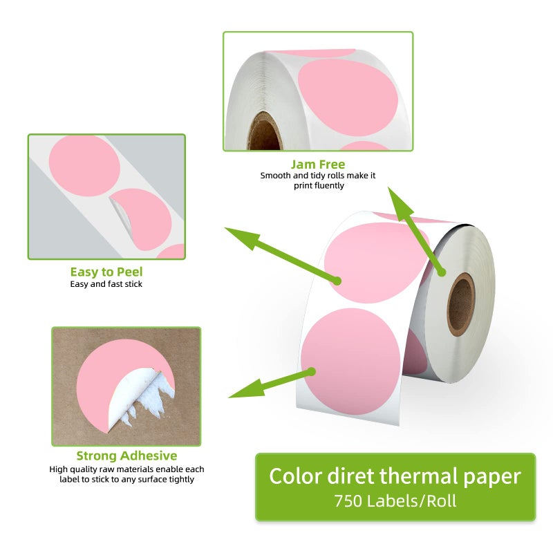 Anylabel 2" Pink Circle Direct Thermal Labels, Self-Adhesive Round Direct Thermal Stickers, Multi-Purpose Roll Sticker Labels for DIY Logo Brand Design, QR Code, Name Tag(1 Roll, 750 Labels) - Image 3