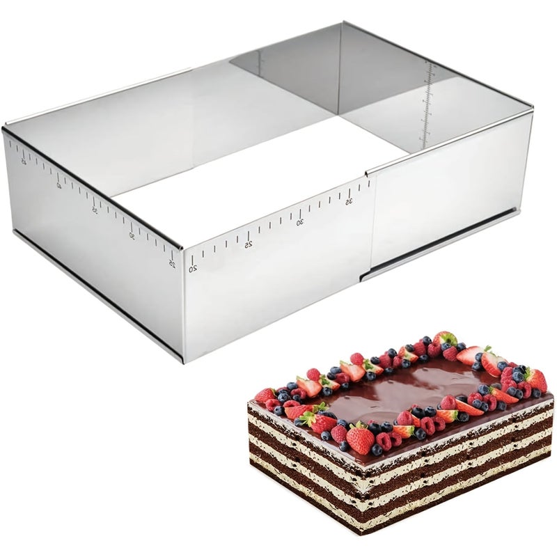 Adjustable Stainless Steel Baking Pan 9.84 to 18.11 Inches Rectangular Cake Mold - Image 1