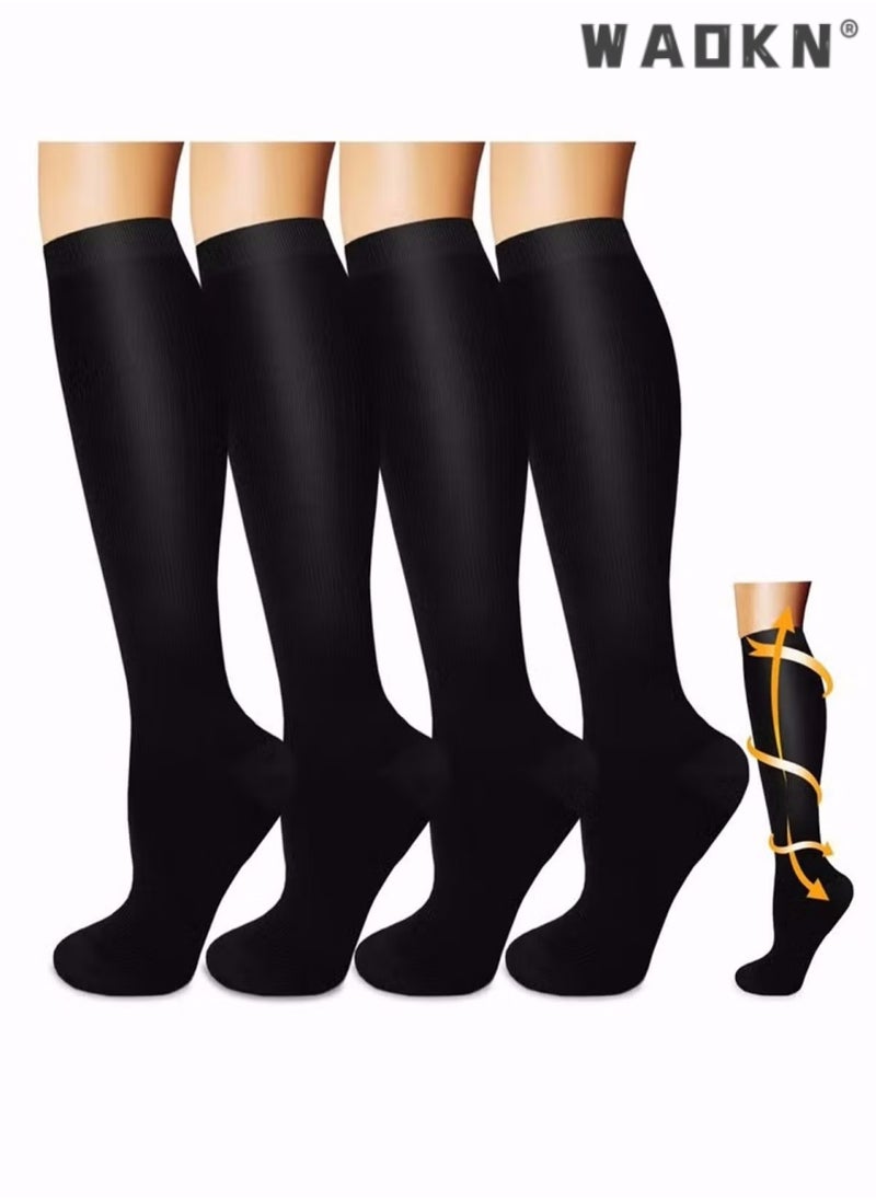 WAOKN Compression Socks, 4 Pairs for Women and Men, 20-30 mmHg is Best for Athletic, Travel, Running, Fitness, Reduce Calf Pain Faster Recovery L/XL Long Football Socks Grip Socks  - Image 1