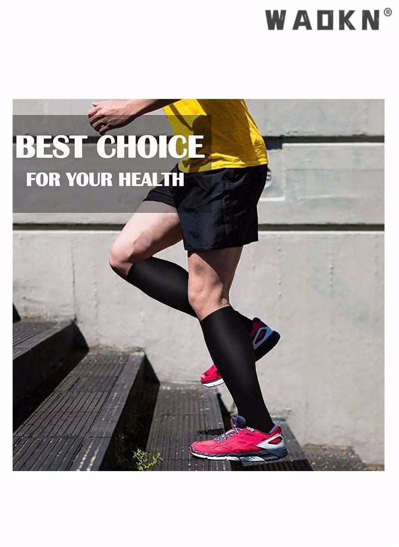 WAOKN Compression Socks, 4 Pairs for Women and Men, 20-30 mmHg is Best for Athletic, Travel, Running, Fitness, Reduce Calf Pain Faster Recovery L/XL Long Football Socks Grip Socks  - Image 3