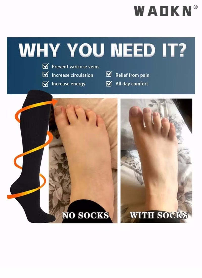 WAOKN Compression Socks, 4 Pairs for Women and Men, 20-30 mmHg is Best for Athletic, Travel, Running, Fitness, Reduce Calf Pain Faster Recovery L/XL Long Football Socks Grip Socks  - Image 2