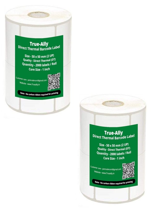 True-Ally 50x50 Direct Thermal (DT) Square Barcode Label Sticker - 2 x 2 inch - 50mm x 50mm - 2000 Labels/Roll - White Self Adhesive Sticker for Printing Barcoding (2 Roll Per Pack(4000 Labels)) - Image 1