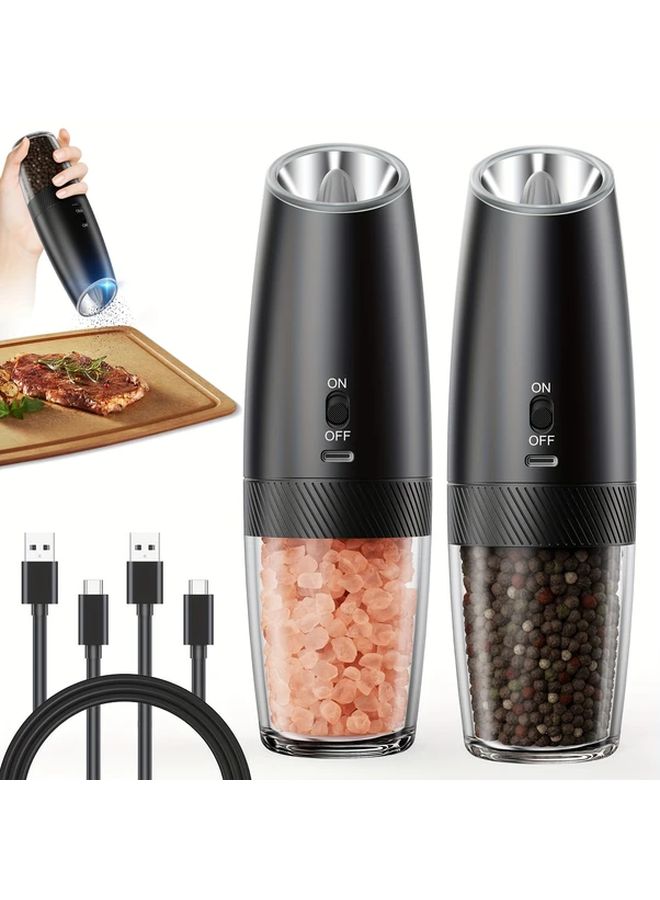 Electric Salt And Pepper Grinder Set Gravity Operation LED Light Black - Image 1
