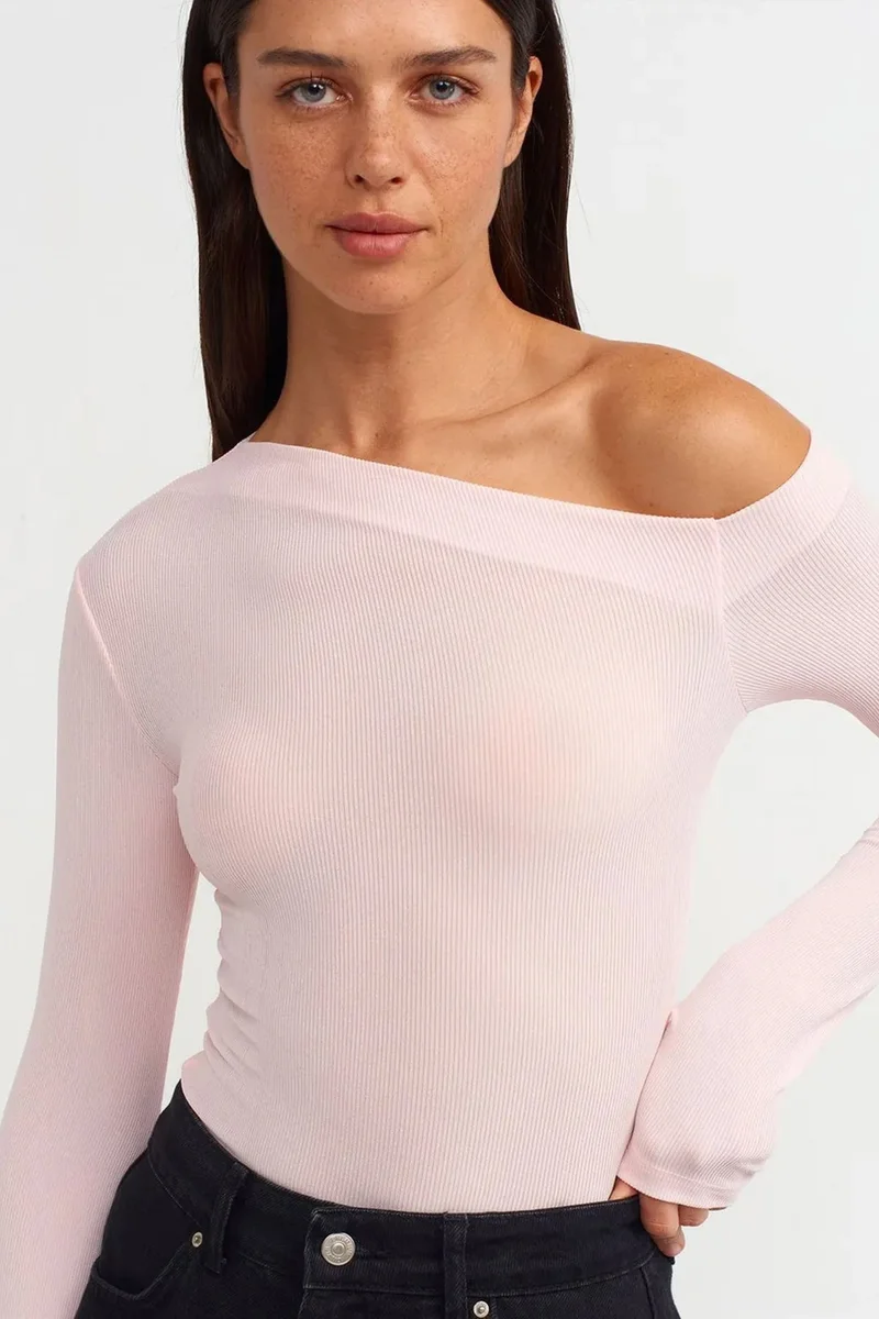 Dilvin Blush Pink DILVIN Asymmetrical Cut-Out Slim Fit Blouse for Women | Best Price UAE