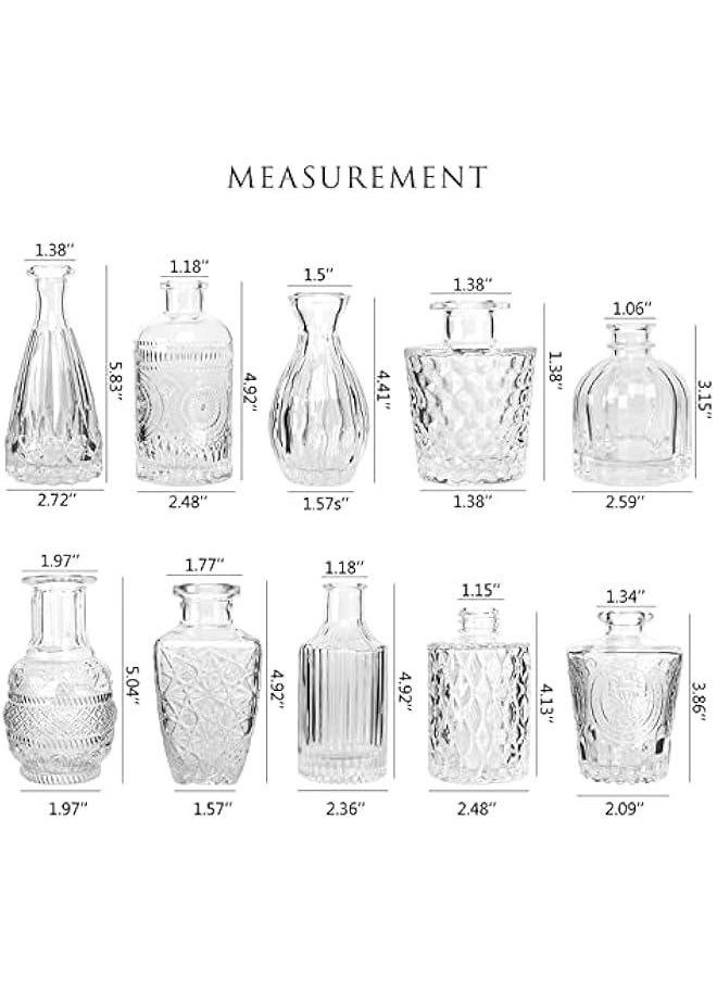 MIXDE - Glass Bud Vase Set of 10 - Small Vases for Flowers, Clear Bud Vases in Bulk, Cute Glass Vases for Centerpieces, Mini Vintage Vase for Rustic Wedding Decorations, Home Table Flower Decor - Image 1