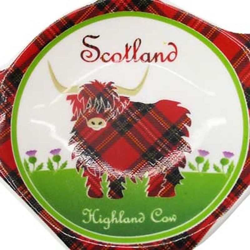 CLARA Highland Tartan Cow Teabag Holder - Teapot Shaped Resting Caddy Saucer/Scottish Tea Bag Saucer - New Bone China - 4"/10cm - Image 2