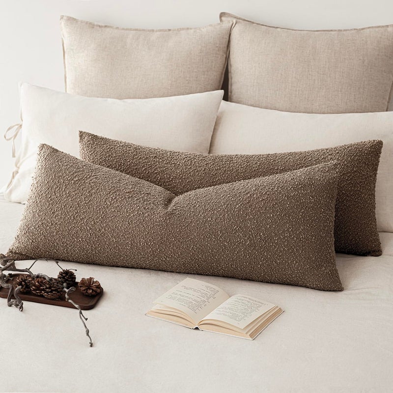 Foindtower Decorative Textured Boucle Throw Pillow Covers Accent Solid Pillow Cases Neutral Long Body Lumbar Couch Cushion Case for Chair Sofa Bedroom Living Room Home Decor 14x36 Inch,1PC,Light Brown - Image 5
