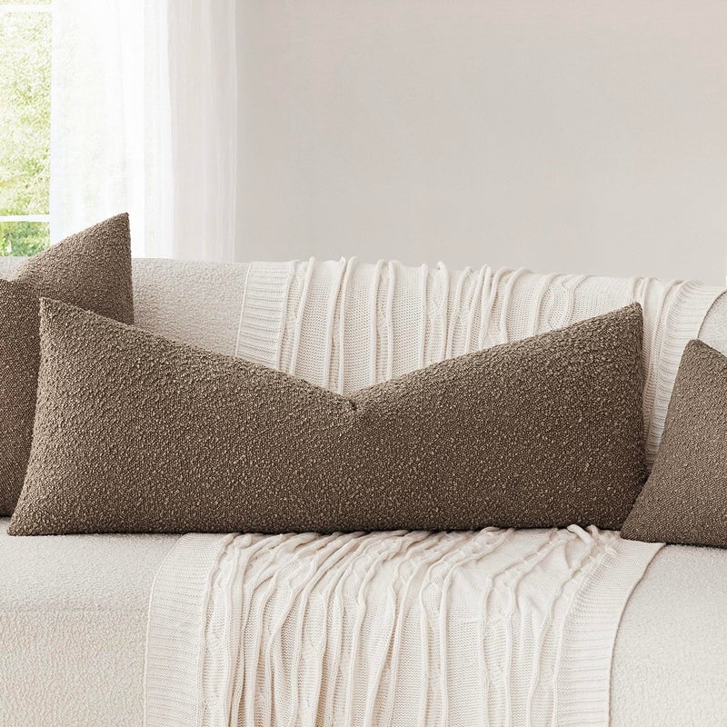 Foindtower Decorative Textured Boucle Throw Pillow Covers Accent Solid Pillow Cases Neutral Long Body Lumbar Couch Cushion Case for Chair Sofa Bedroom Living Room Home Decor 14x36 Inch,1PC,Light Brown - Image 4
