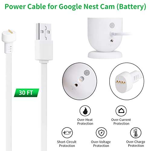 wochel Power Cable Compatible with Google Nest Cam Outdoor or Indoor, Battery, 30Ft/9.1m Weatherproof Outdoor Cable Continuously Charging Your Nest Camera (White) - Image 3