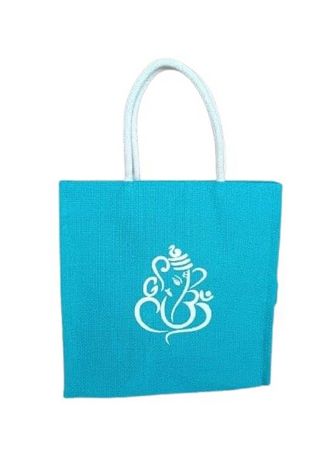 Soman Jute Ecofriendly Return Gift Bags Ganesha Printed with Zip Blue Pack of 10 Bags - Image 3