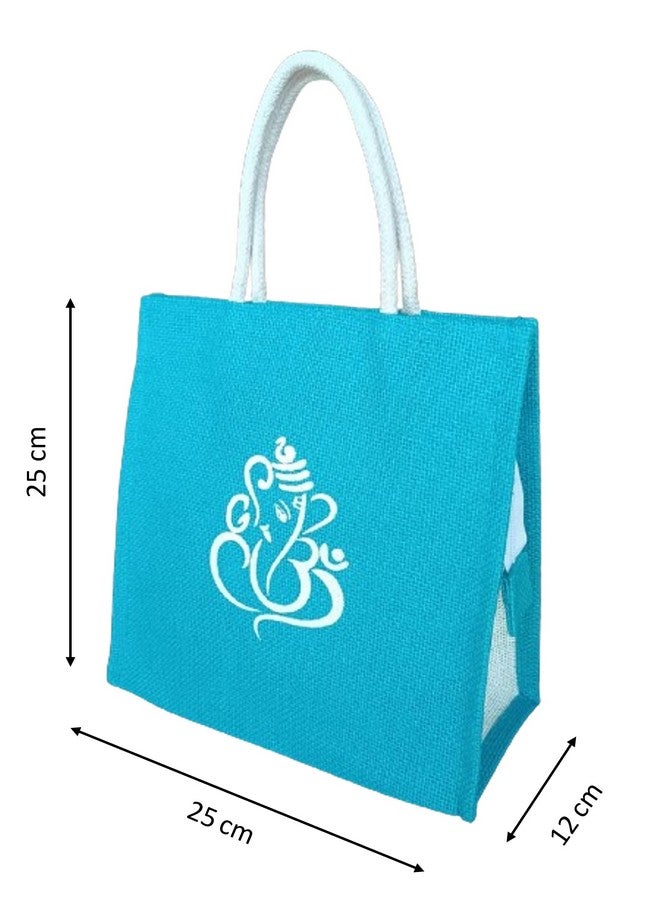 Soman Jute Ecofriendly Return Gift Bags Ganesha Printed with Zip Blue Pack of 10 Bags - Image 4