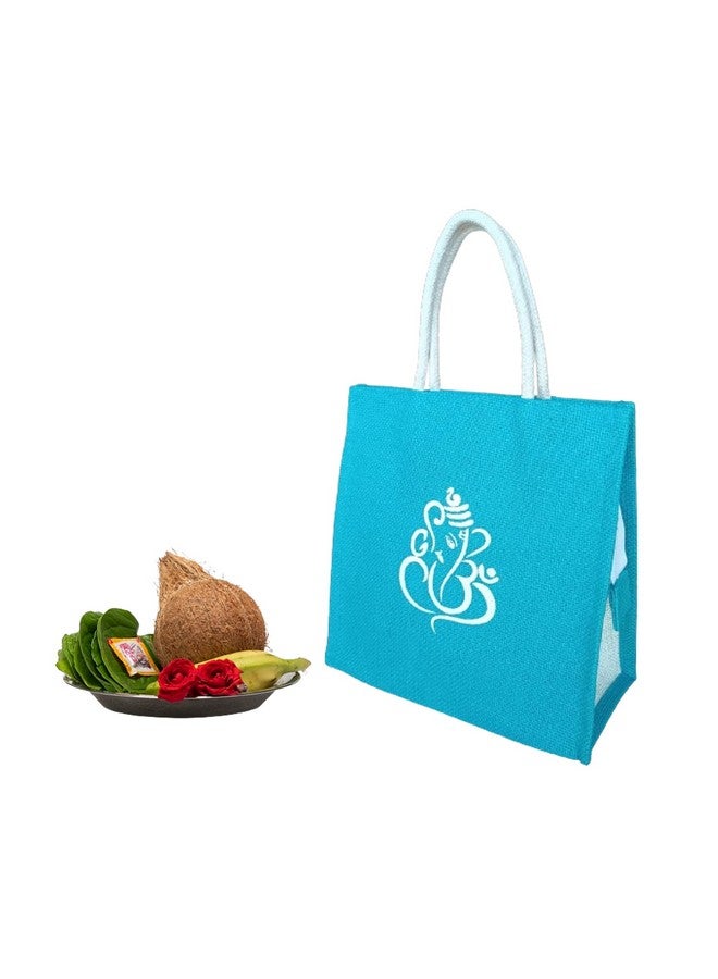 Soman Jute Ecofriendly Return Gift Bags Ganesha Printed with Zip Blue Pack of 10 Bags - Image 5