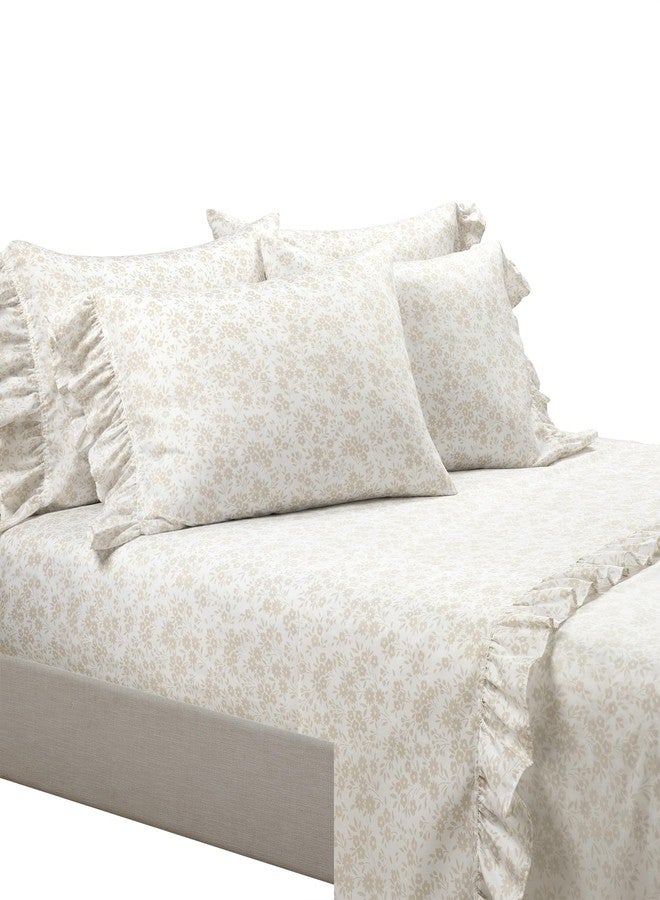 Lush Decor Garden of Flowers Ruffle Sheet Set Twin XL 4 Piece Set Neutral & White - Floral Sheets - College Twin XL Bed Sheets - Coquette Dorm Decor - Image 3