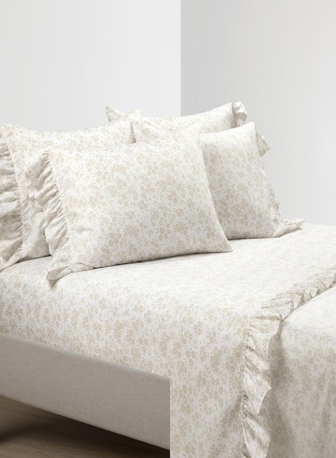 Lush Decor Garden of Flowers Ruffle Sheet Set Twin XL 4 Piece Set Neutral & White - Floral Sheets - College Twin XL Bed Sheets - Coquette Dorm Decor - Image 1