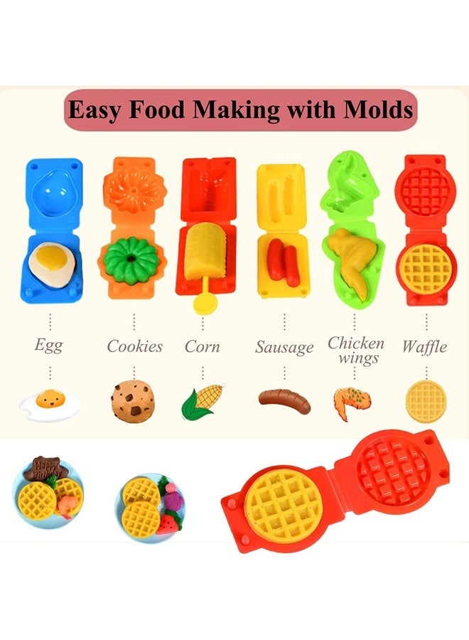 Vixplorn Kitchen toys, role-playing toys, creative clay toy set, waffle, pizza, and hamburger makers, toy chef role-playing food modeling tool set, includes 12 colors of clay, suitable for boys and girls, Easter or birthday gift (40 pieces). - Image 2