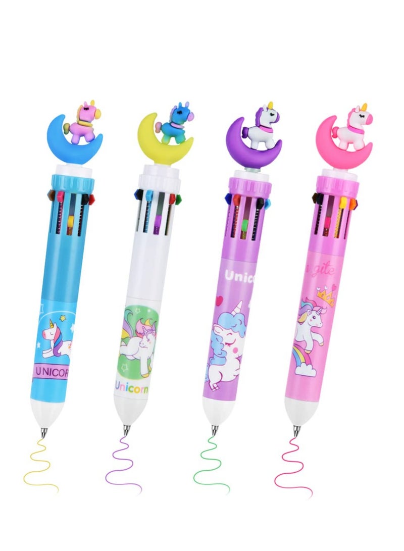 SYOSI Multicolor Ballpoint Pen, 8 pcs 10-in-1 Retractable Ballpoint Pens, 10colours Roller Ball Multicolor Pens for Office School Supplies Students Children Kids Gifts (Moon Unicorn) - Image 1