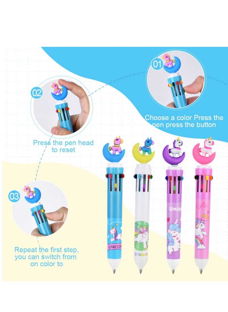 SYOSI Multicolor Ballpoint Pen, 8 pcs 10-in-1 Retractable Ballpoint Pens, 10colours Roller Ball Multicolor Pens for Office School Supplies Students Children Kids Gifts (Moon Unicorn) - Image 4