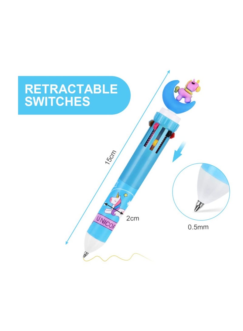 SYOSI Multicolor Ballpoint Pen, 8 pcs 10-in-1 Retractable Ballpoint Pens, 10colours Roller Ball Multicolor Pens for Office School Supplies Students Children Kids Gifts (Moon Unicorn) - Image 2