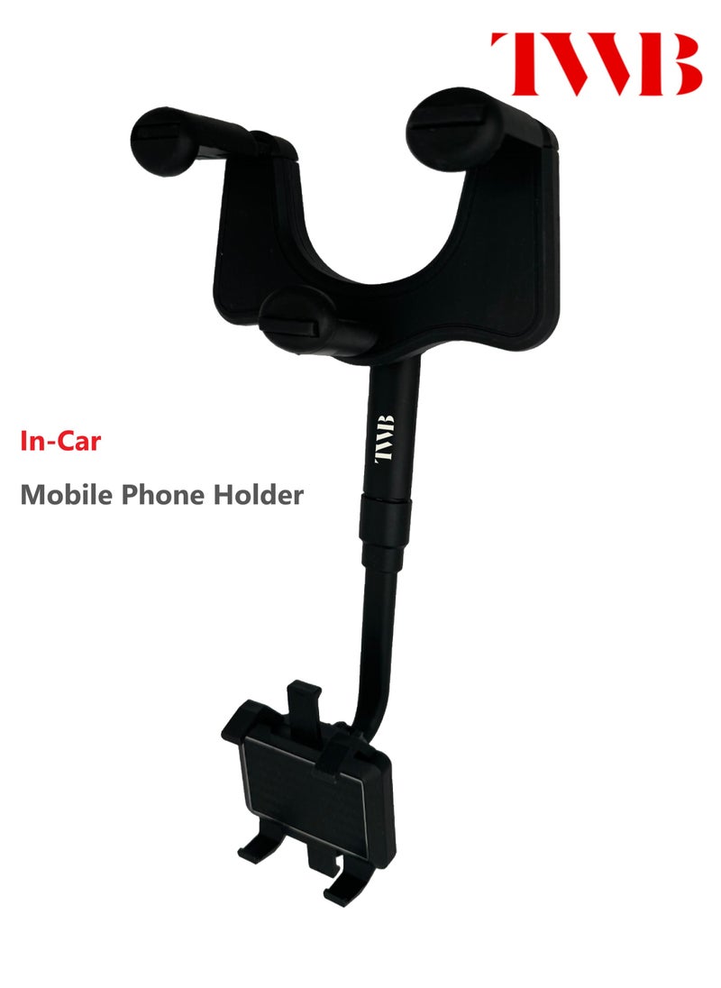 TWB - Rear View Mirror mobile phone Holder with adjustable arm Length 360° Rotatable and Retractable Car Phone Holder, Multifunctional Car Cell Phone Holder Mount, Easy to Install and Remove, All Mobiles - Image 1