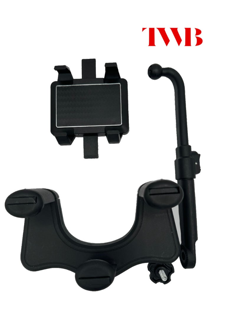 TWB - Rear View Mirror mobile phone Holder with adjustable arm Length 360° Rotatable and Retractable Car Phone Holder, Multifunctional Car Cell Phone Holder Mount, Easy to Install and Remove, All Mobiles - Image 1