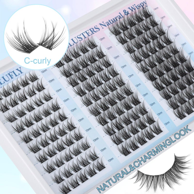 zanlufly Lash Clusters Wispy Eyelash Clusters Natural C-Curly Cluster Lashes zanlufly Wispy Individual Lashes 150Pcs Eyelash Extension 10 12 14MM DIY Lash Extensional Lash Clusters - Image 3