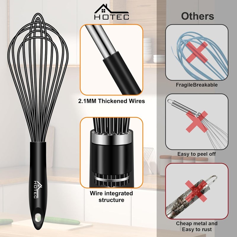 hotec 4 Pieces Silicone Whisks Set, Wire Balloon Whisks Egg Beater, Non-slip Handle Whisk for Non-stick Cookware Perfect for Cooking, Stirring, Beating and Blending (Black) - Image 5